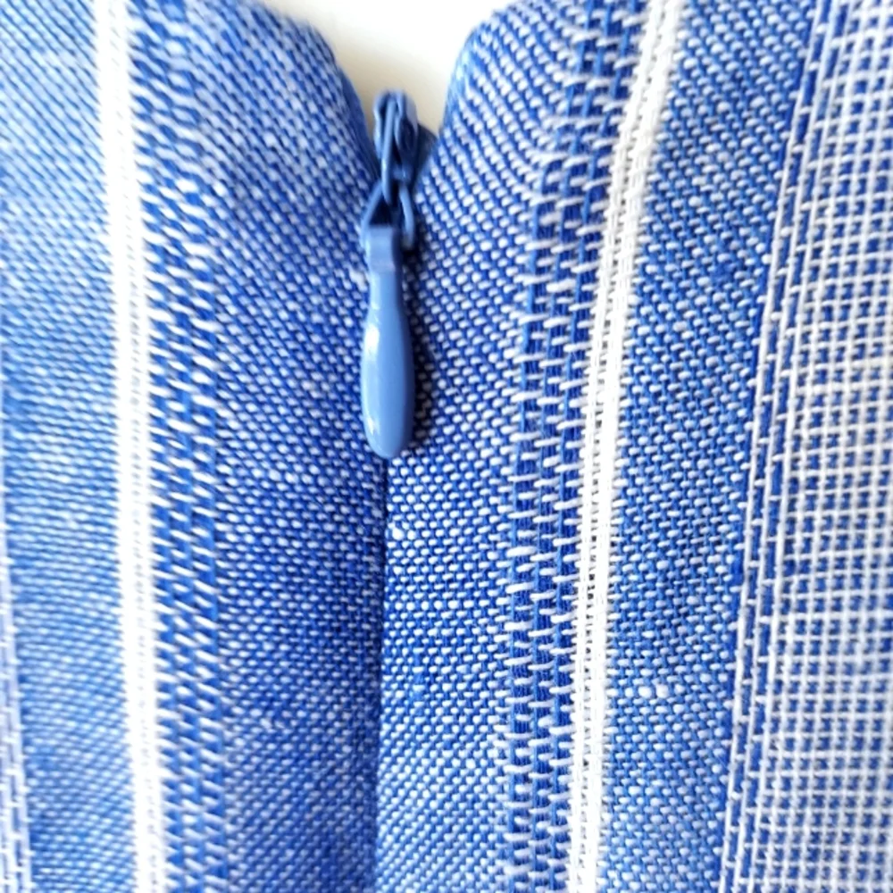 Calvin Klein Striped Linen & Rayon Jumpsuit in a Denim Blue & White. - Picture 15 of 16